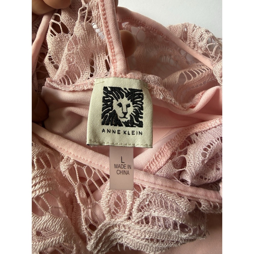 Anne Klein Women's Pink Sleeveless Top Size L Floral Lace Yoke Neckline - Picture 5 of 7